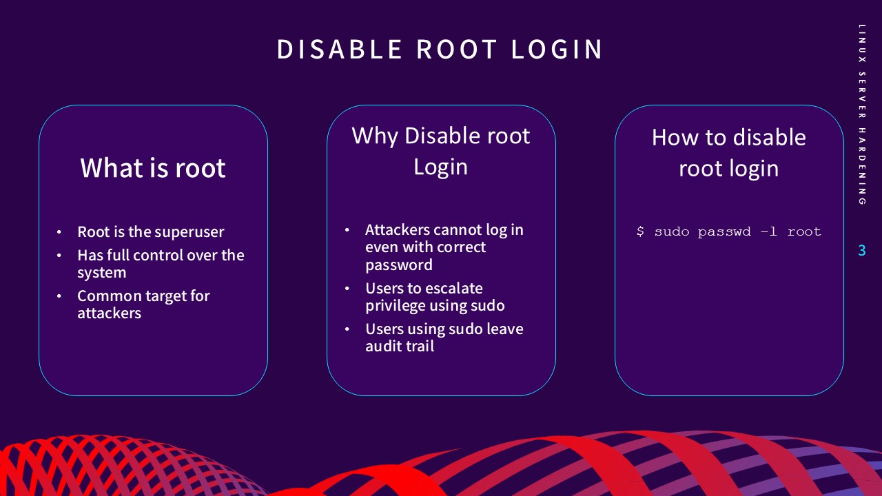 Disable root login slide