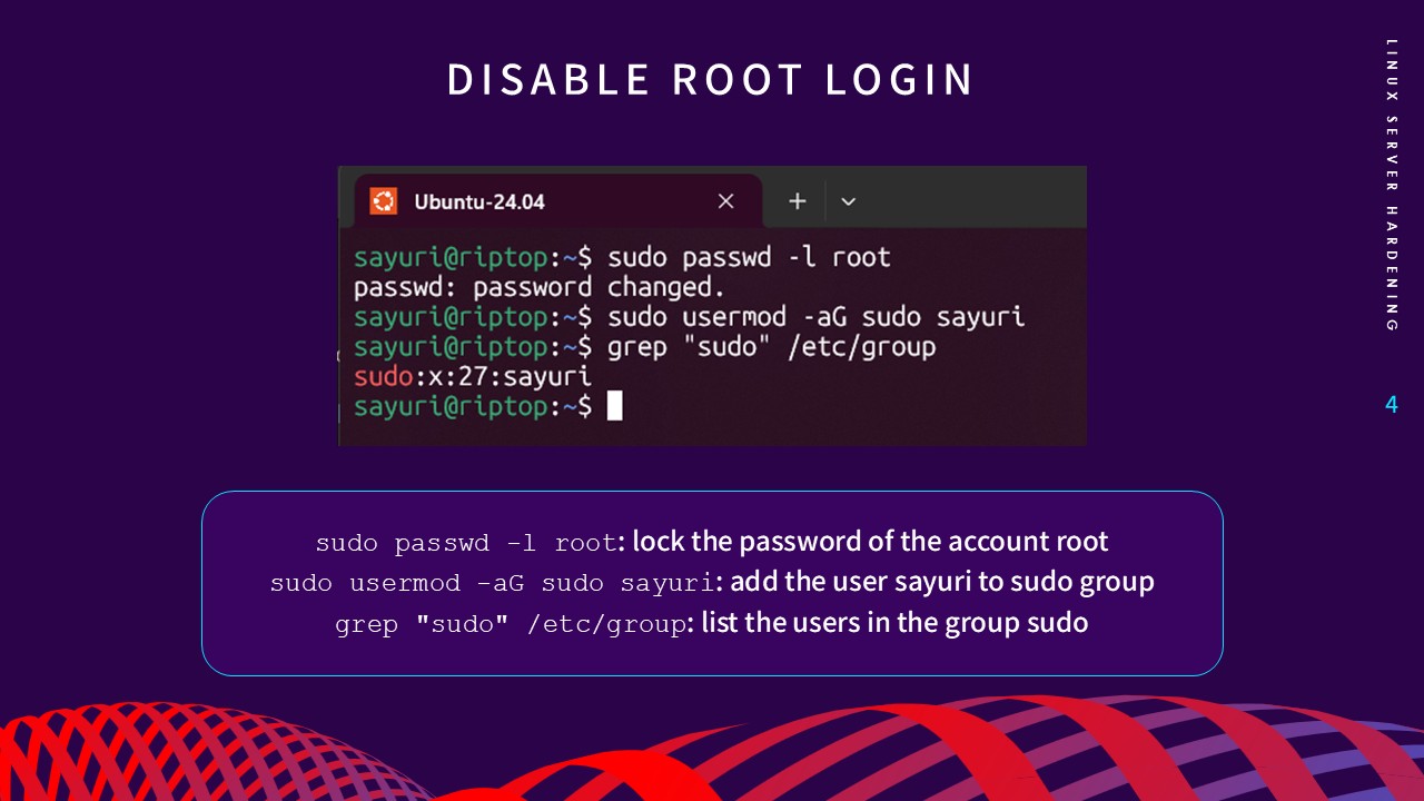 Disable root login slide