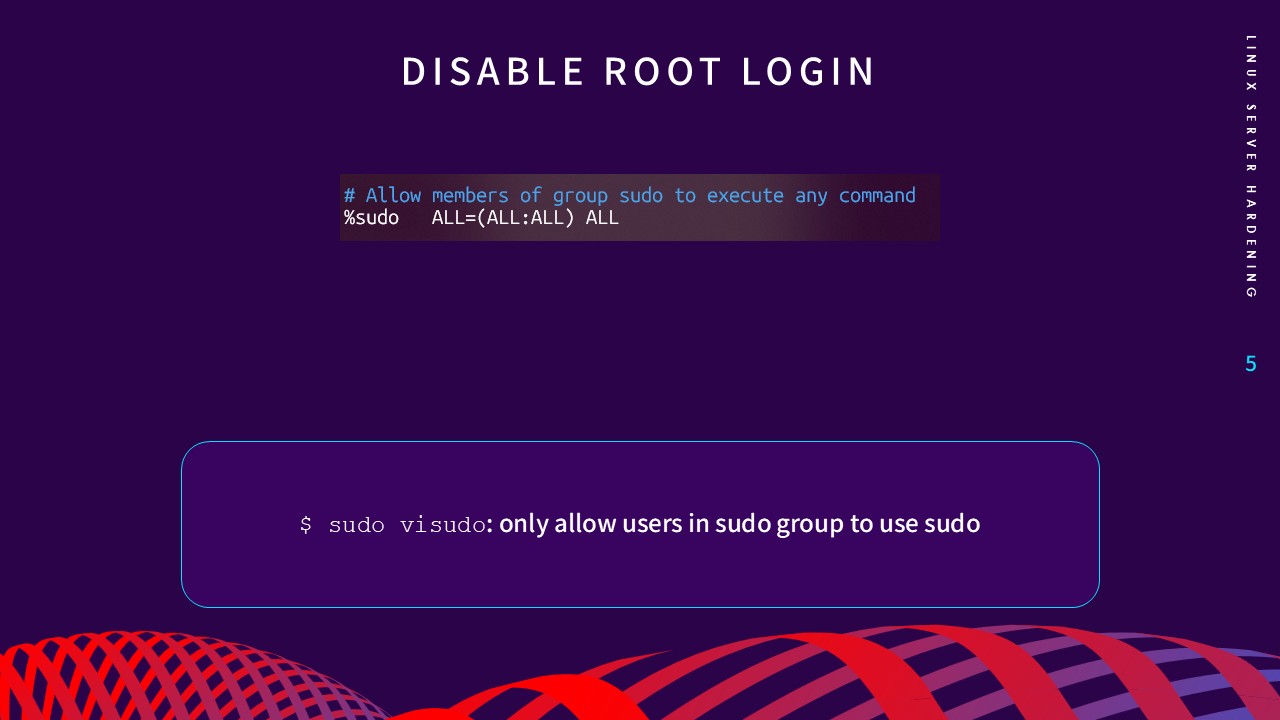 Disable root login slide